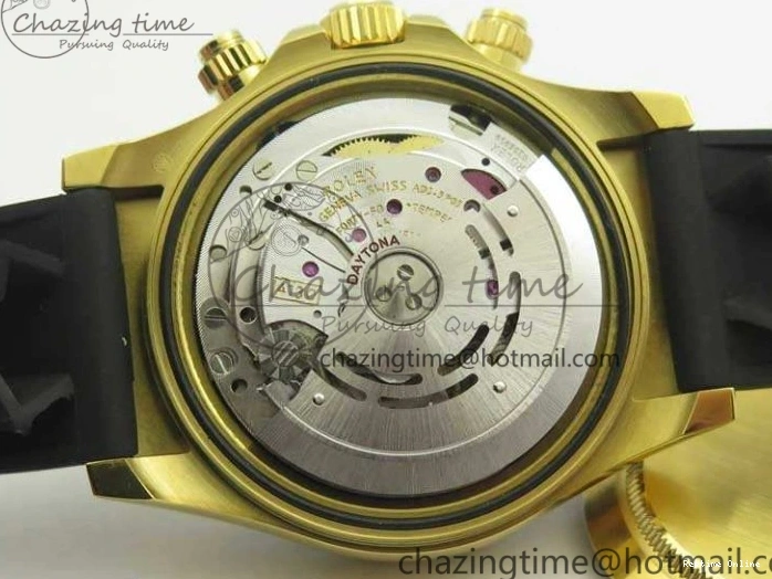 0522 Chic Daytona 116518LN YG JH Best Black Gold Dial On Rubber Strap A4130 (Free XS Rubber ) 3458